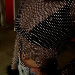 White Fox day and night sequin crop top black